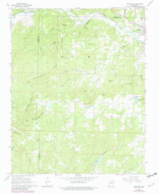 Classic USGS Ravenden Arkansas 7.5'x7.5' Topo Map Image
