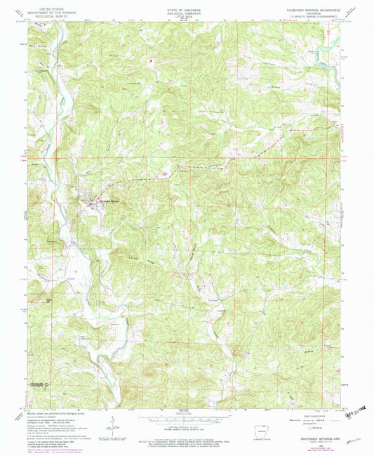 Classic USGS Ravenden Springs Arkansas 7.5'x7.5' Topo Map Image