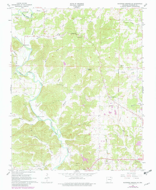 Classic USGS Ravenden Springs SE Arkansas 7.5'x7.5' Topo Map Image