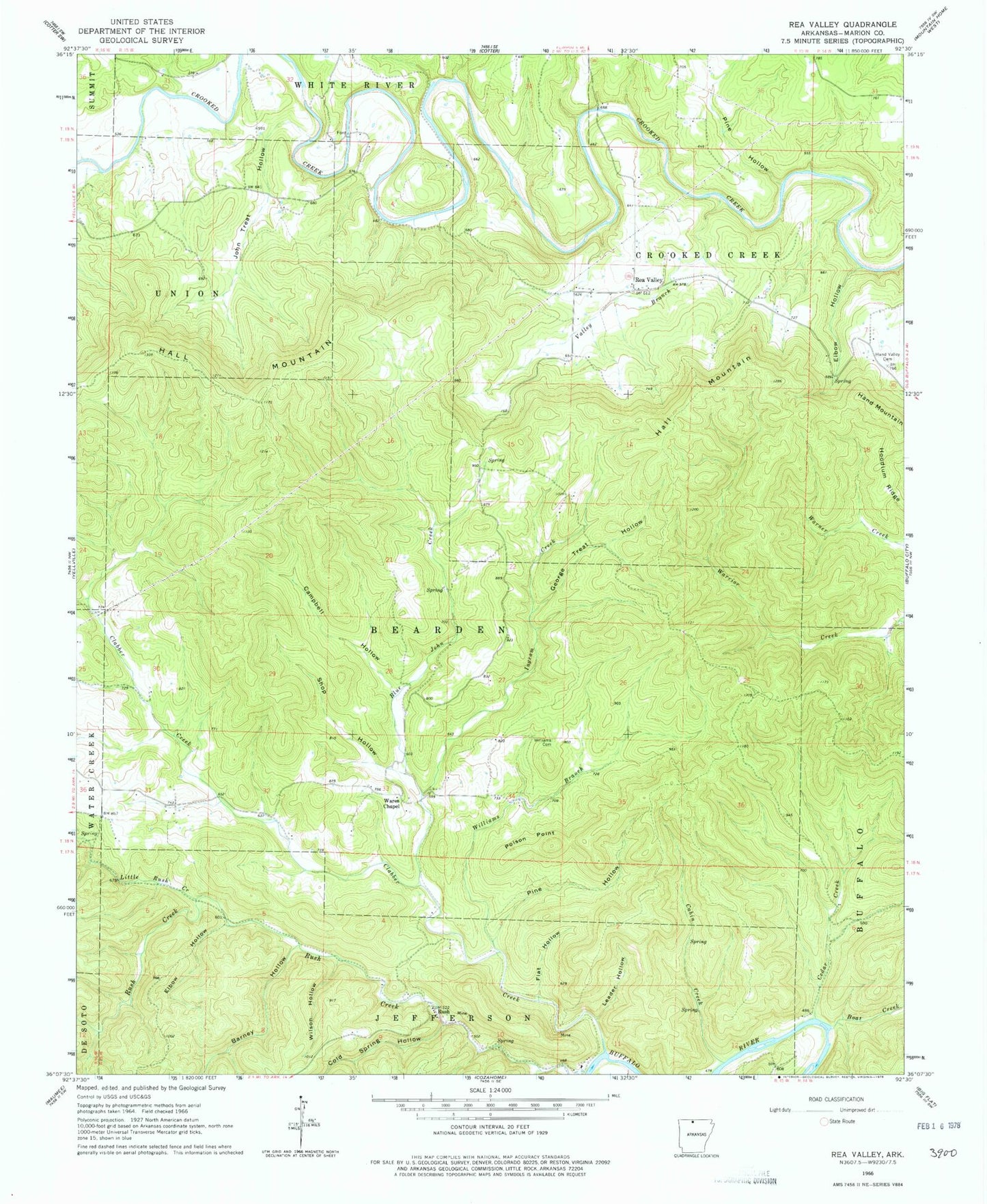 Classic USGS Rea Valley Arkansas 7.5'x7.5' Topo Map Image