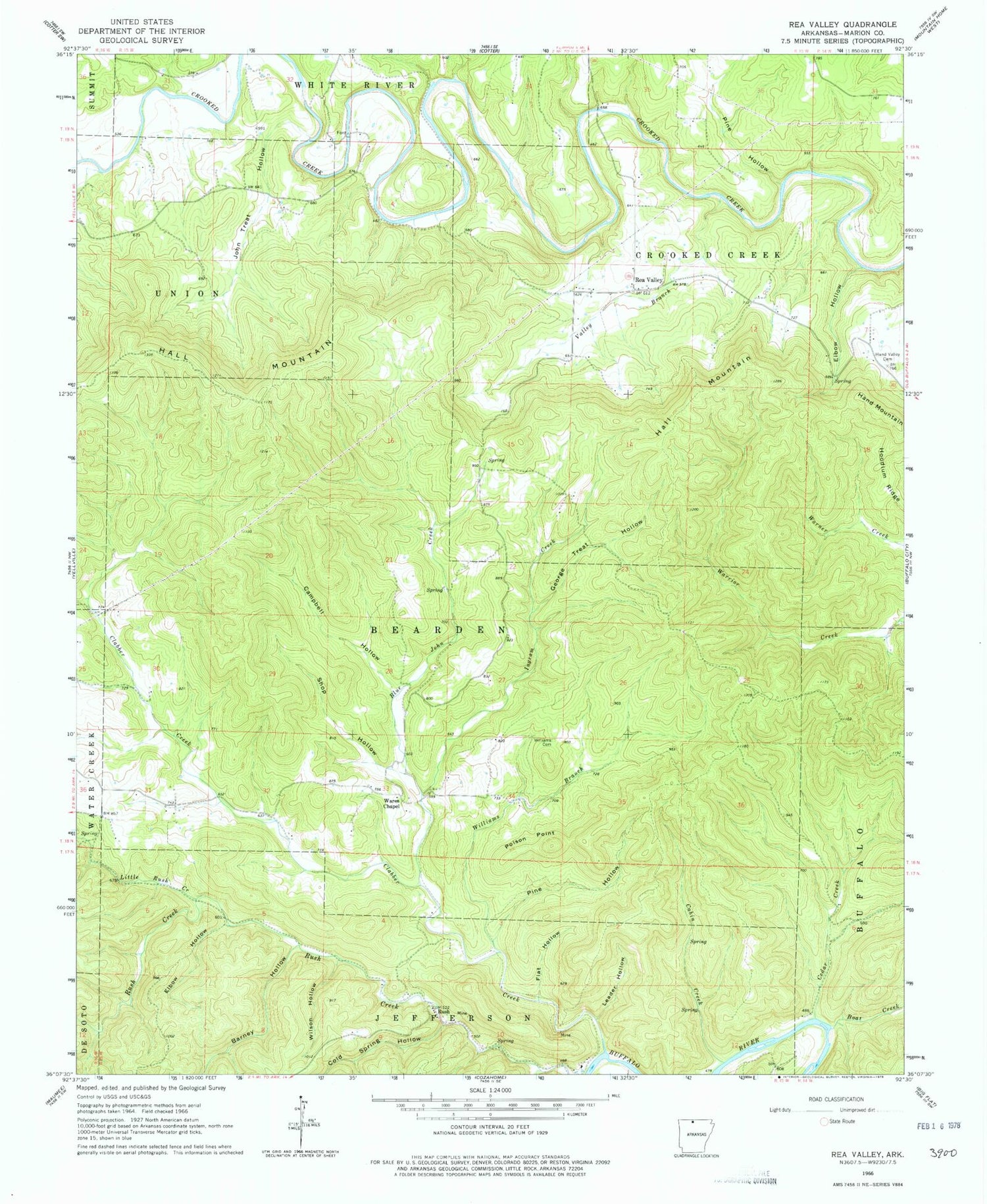 Classic USGS Rea Valley Arkansas 7.5'x7.5' Topo Map Image