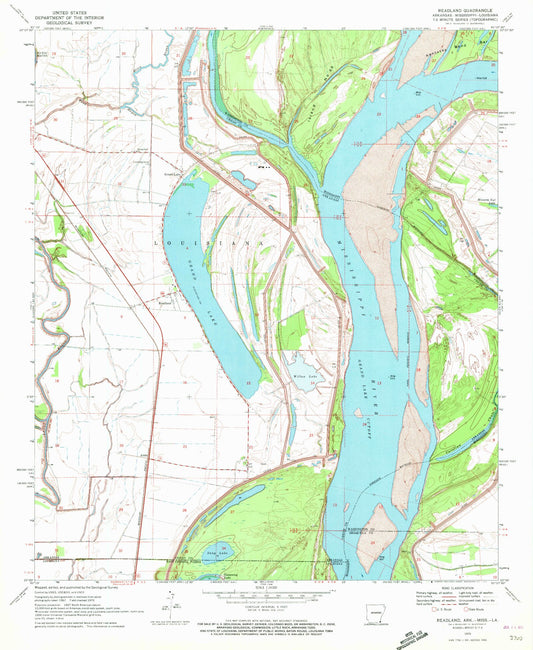 Classic USGS Readland Arkansas 7.5'x7.5' Topo Map Image