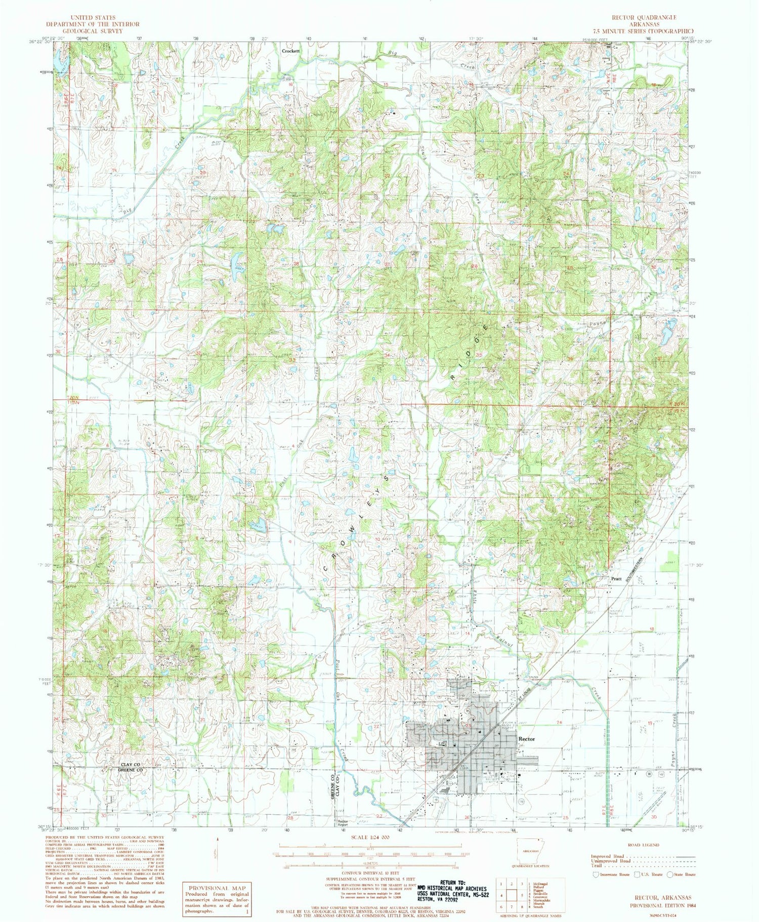 Classic USGS Rector Arkansas 7.5'x7.5' Topo Map Image