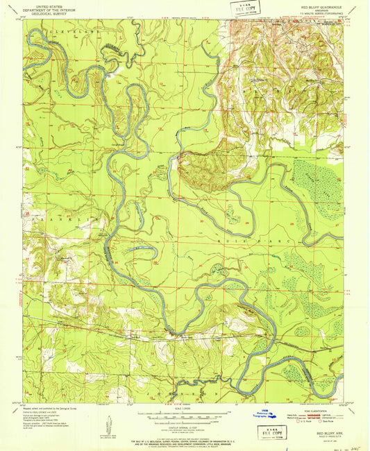 Classic USGS Red Bluff Arkansas 7.5'x7.5' Topo Map Image