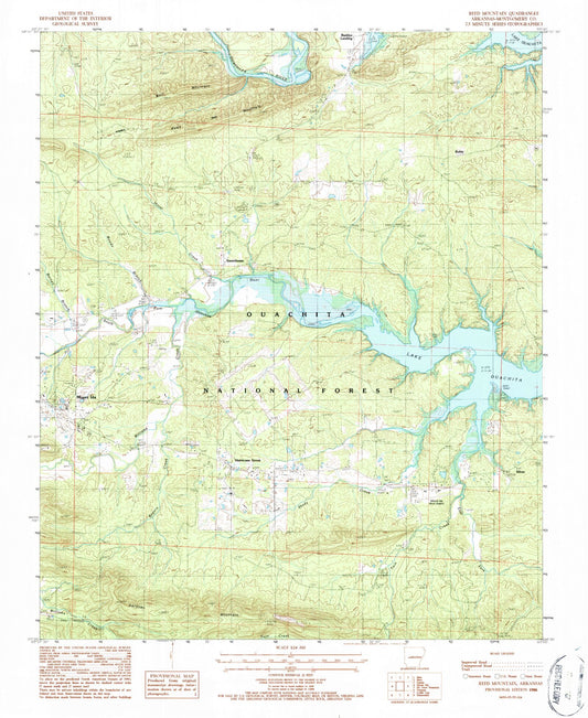 Classic USGS Reed Mountain Arkansas 7.5'x7.5' Topo Map Image
