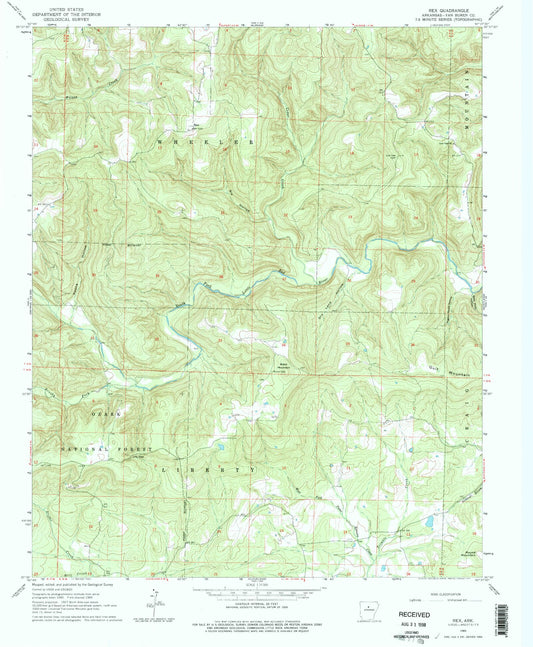 Classic USGS Rex Arkansas 7.5'x7.5' Topo Map Image