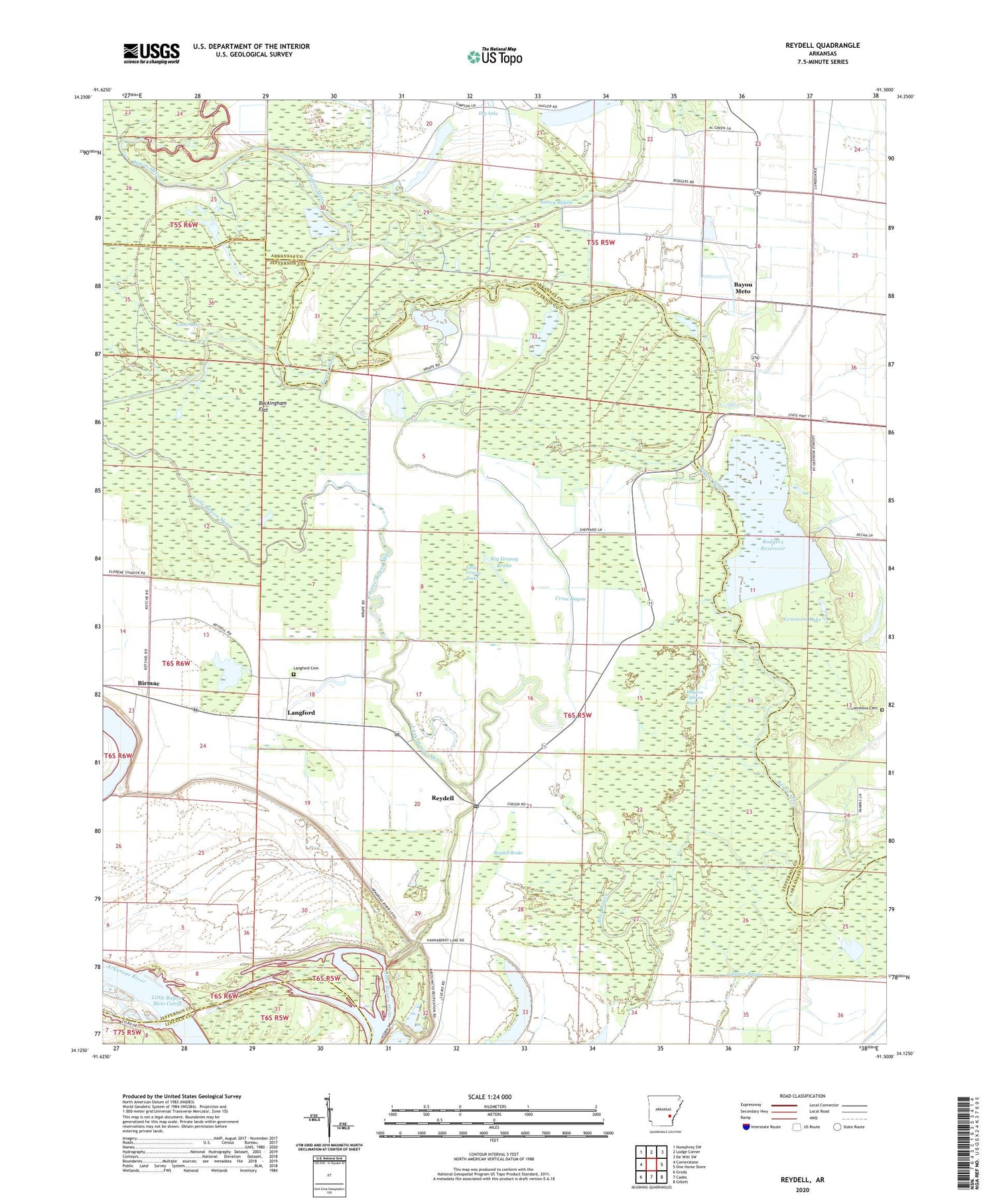 Reydell Arkansas US Topo Map Image