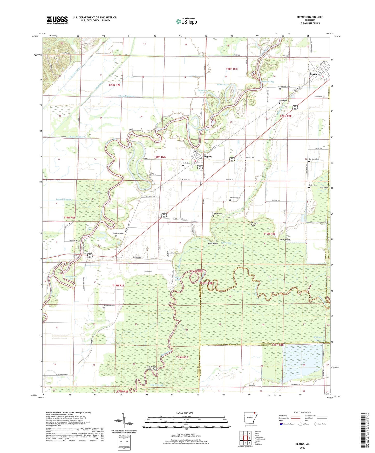 Reyno Arkansas US Topo Map Image