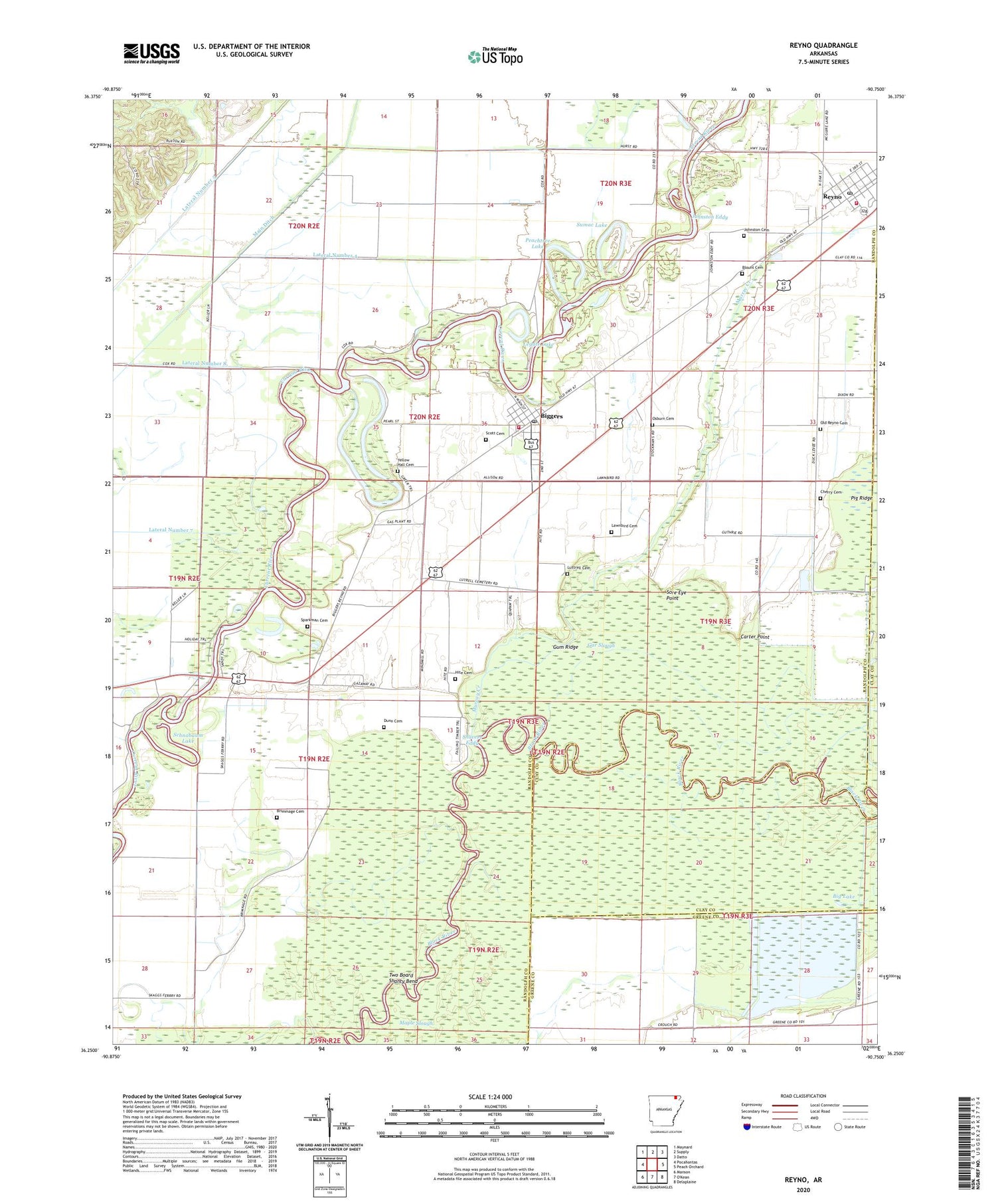 Reyno Arkansas US Topo Map Image