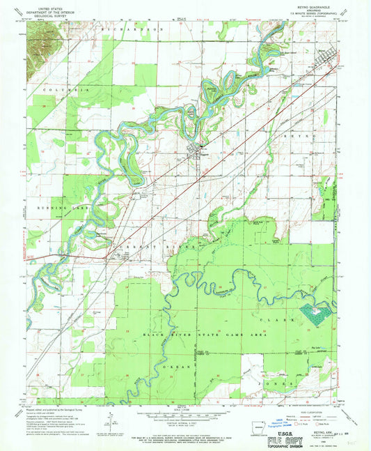 Classic USGS Reyno Arkansas 7.5'x7.5' Topo Map Image