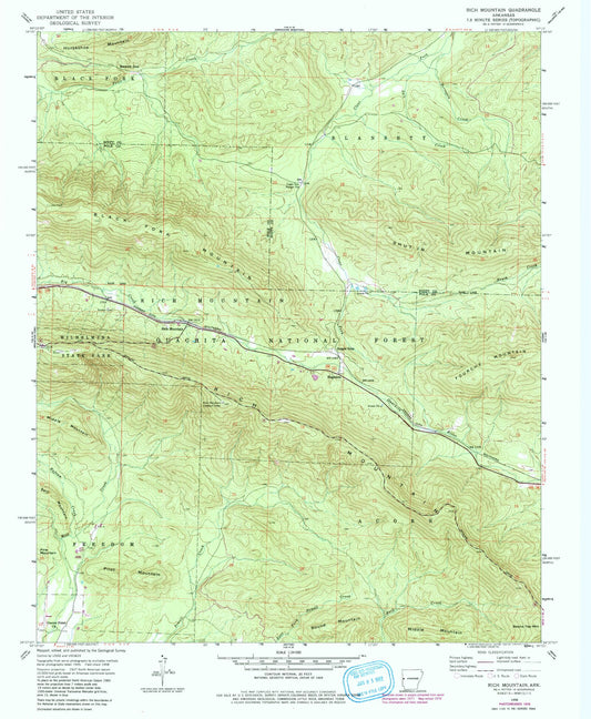 Classic USGS Rich Mountain Arkansas 7.5'x7.5' Topo Map Image