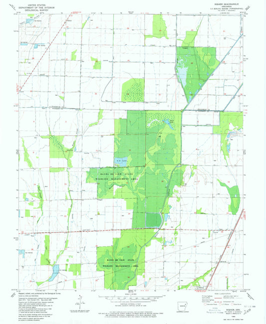 Classic USGS Risher Arkansas 7.5'x7.5' Topo Map Image