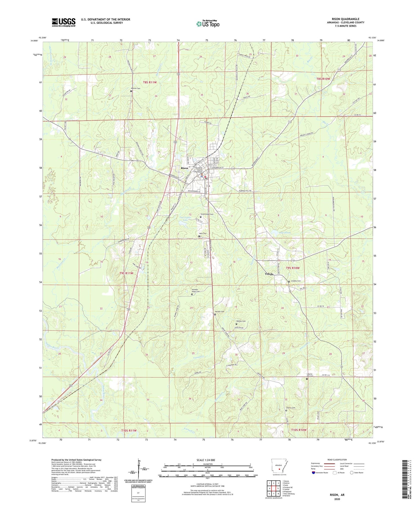 Rison Arkansas US Topo Map Image