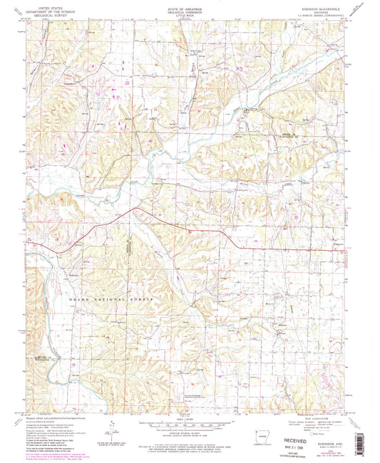 Classic USGS Robinson Arkansas 7.5'x7.5' Topo Map Image