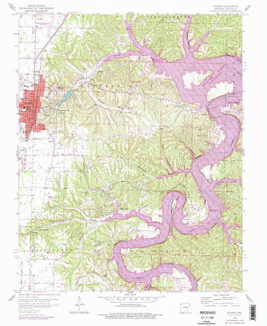 Classic USGS Rogers Arkansas 7.5'x7.5' Topo Map Image