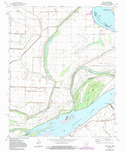Classic USGS Rosa Arkansas 7.5'x7.5' Topo Map Image