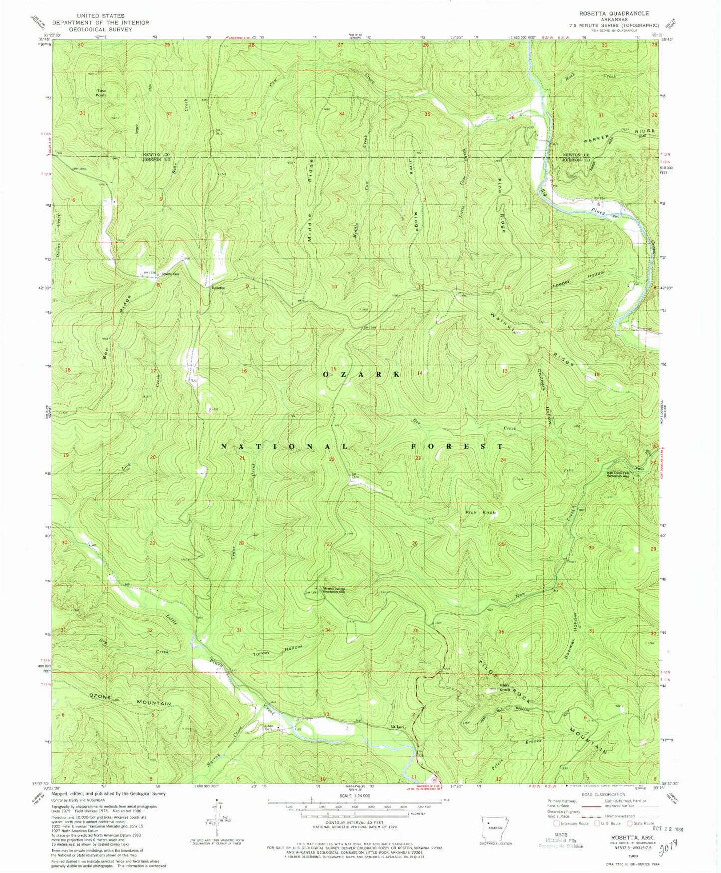 Classic USGS Rosetta Arkansas 7.5'x7.5' Topo Map Image