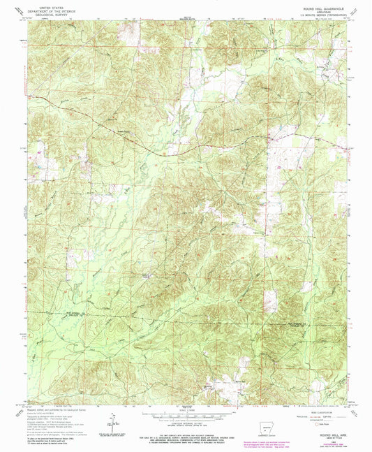 Classic USGS Round Hill Arkansas 7.5'x7.5' Topo Map Image