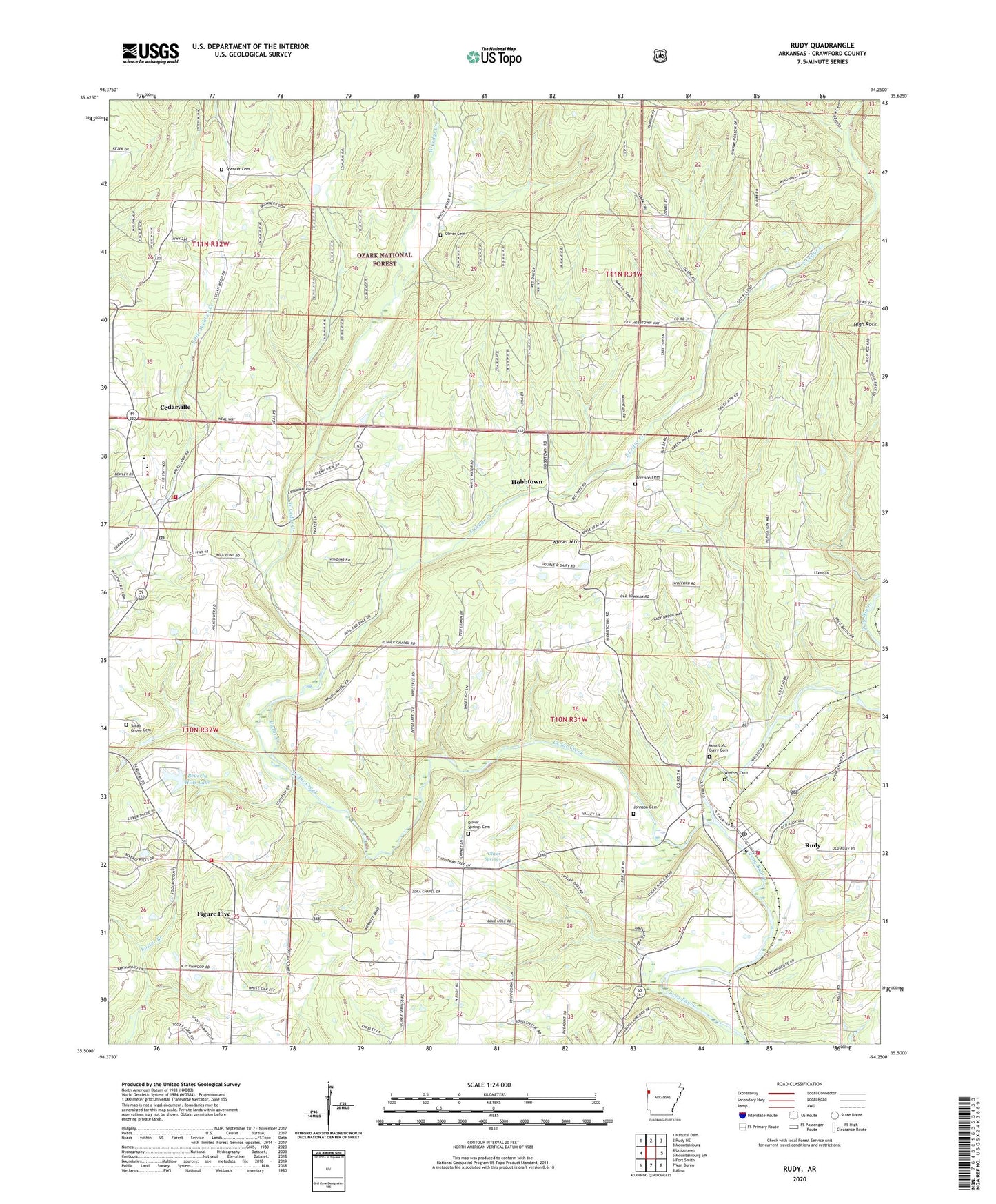 Rudy Arkansas US Topo Map Image