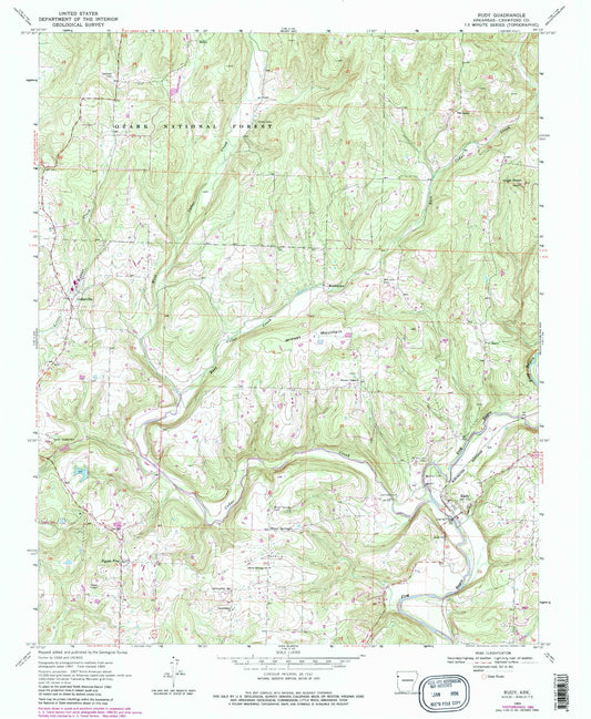 Classic USGS Rudy Arkansas 7.5'x7.5' Topo Map Image