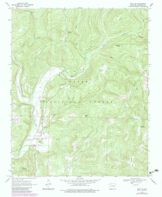 Classic USGS Rudy NE Arkansas 7.5'x7.5' Topo Map Image