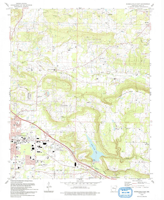 Classic USGS Russellville East Arkansas 7.5'x7.5' Topo Map Image