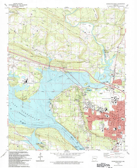 Classic USGS Russellville West Arkansas 7.5'x7.5' Topo Map Image