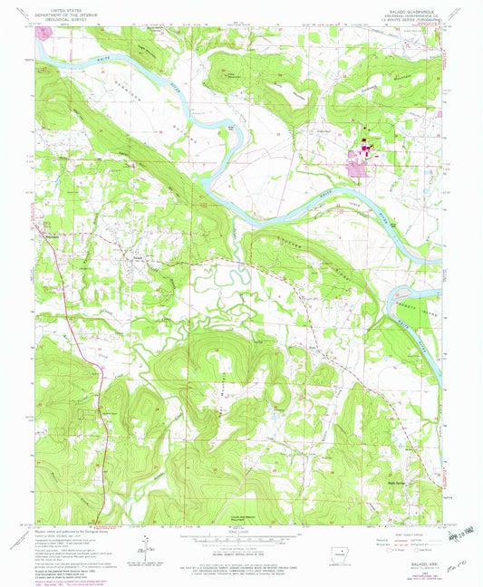 Classic USGS Salado Arkansas 7.5'x7.5' Topo Map Image