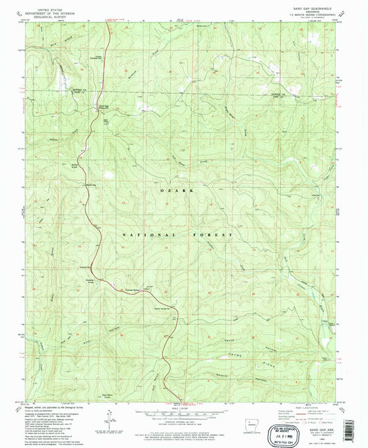 Classic USGS Sand Gap Arkansas 7.5'x7.5' Topo Map Image