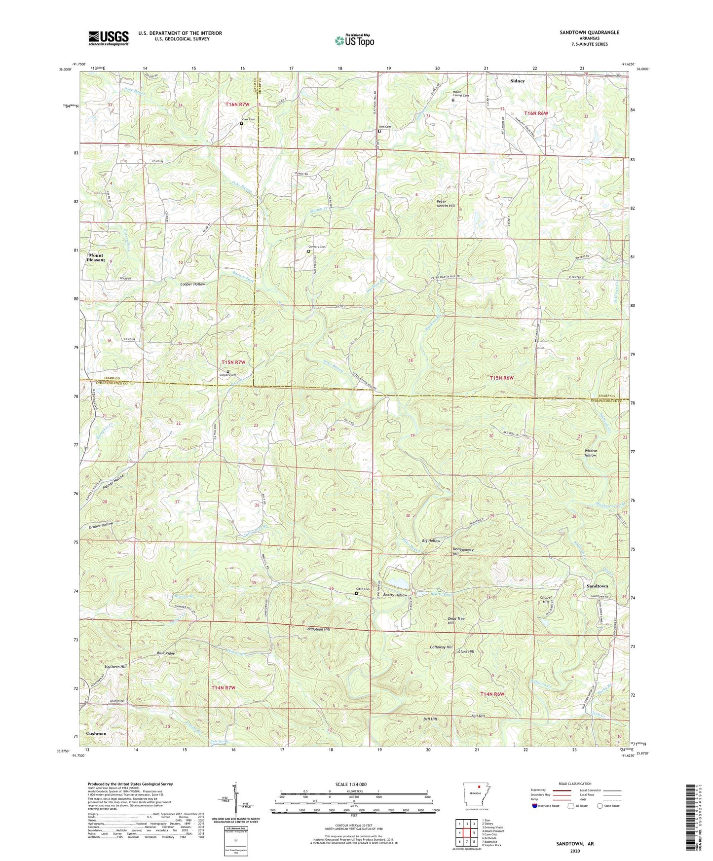 Sandtown Arkansas US Topo Map Image