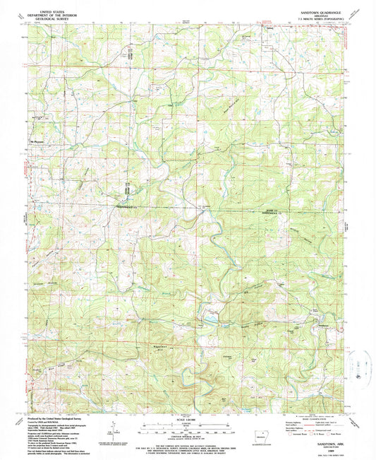 Classic USGS Sandtown Arkansas 7.5'x7.5' Topo Map Image