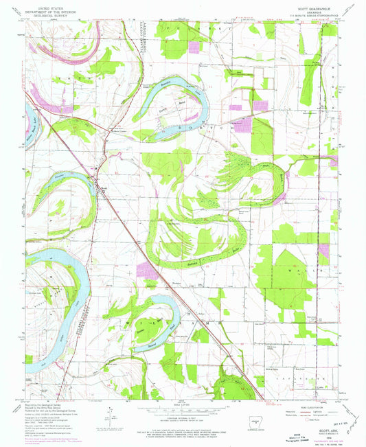 Classic USGS Scott Arkansas 7.5'x7.5' Topo Map Image