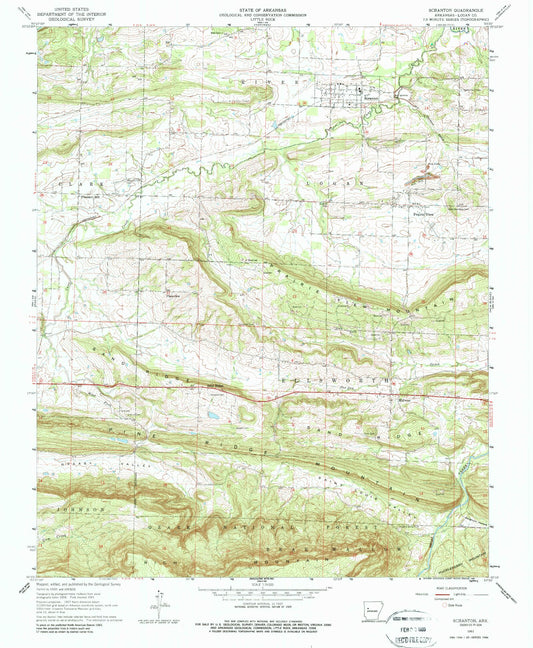 Classic USGS Scranton Arkansas 7.5'x7.5' Topo Map Image