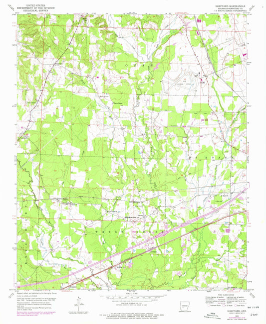 Classic USGS Sheppard Arkansas 7.5'x7.5' Topo Map Image