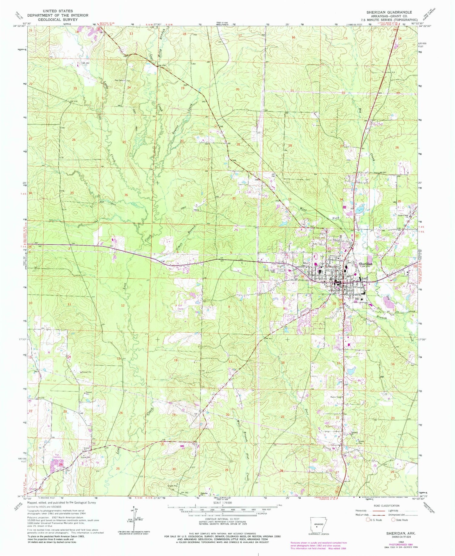 Classic USGS Sheridan Arkansas 7.5'x7.5' Topo Map Image