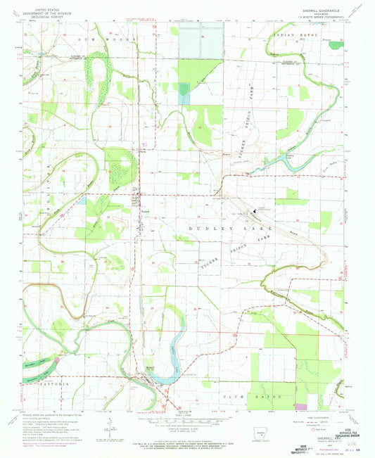 Classic USGS Sherrill Arkansas 7.5'x7.5' Topo Map Image