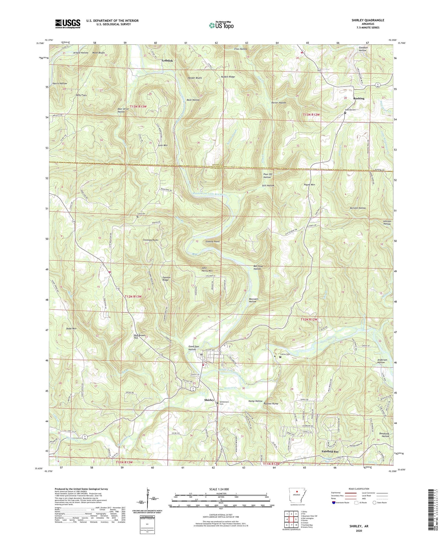 Shirley Arkansas US Topo Map Image