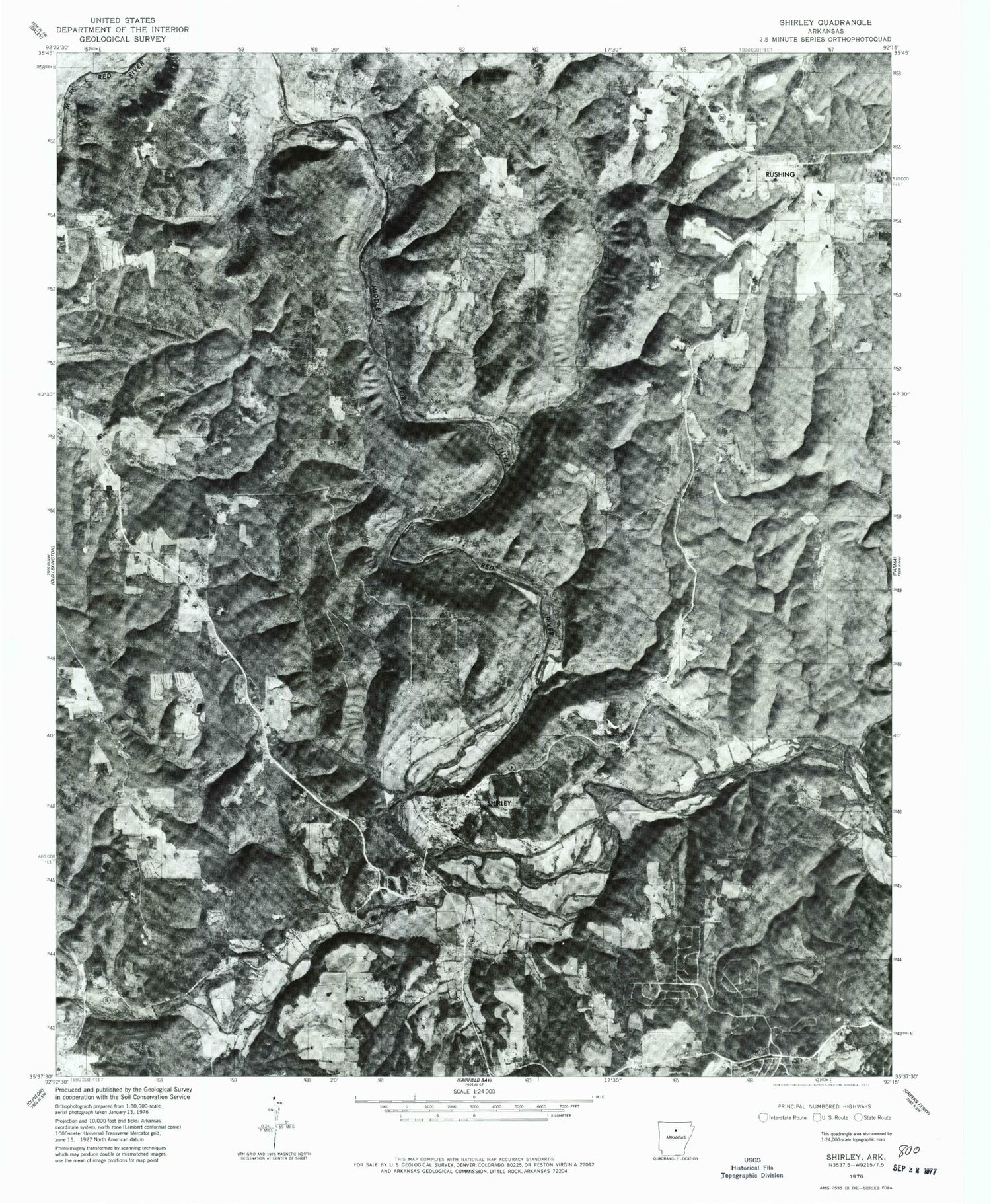 Classic USGS Shirley Arkansas 7.5'x7.5' Topo Map Image
