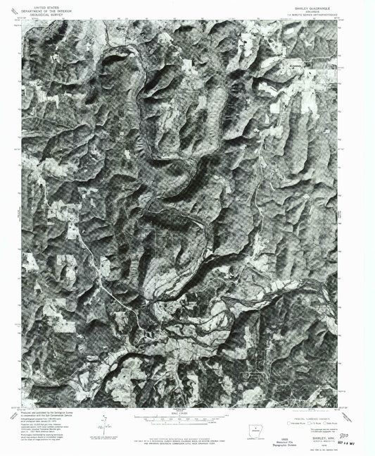 Classic USGS Shirley Arkansas 7.5'x7.5' Topo Map Image