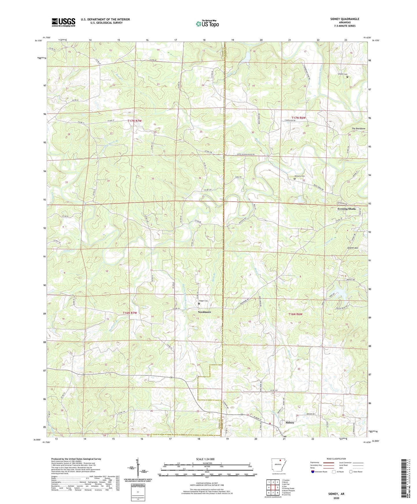 Sidney Arkansas US Topo Map Image
