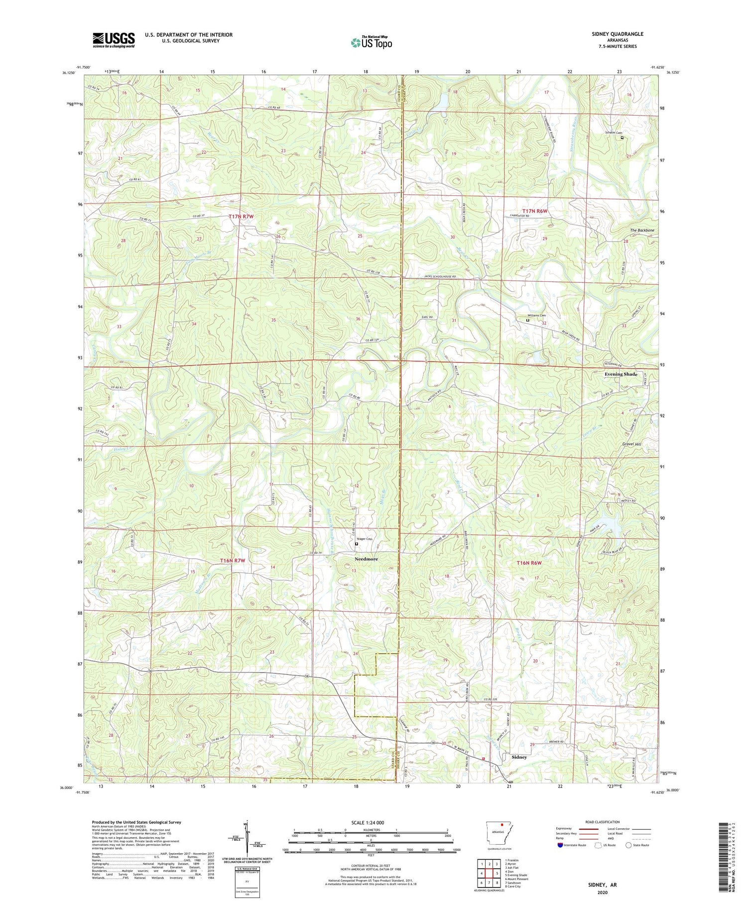 Sidney Arkansas US Topo Map Image