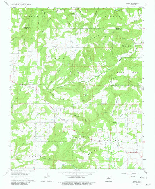 Classic USGS Sidon Arkansas 7.5'x7.5' Topo Map Image