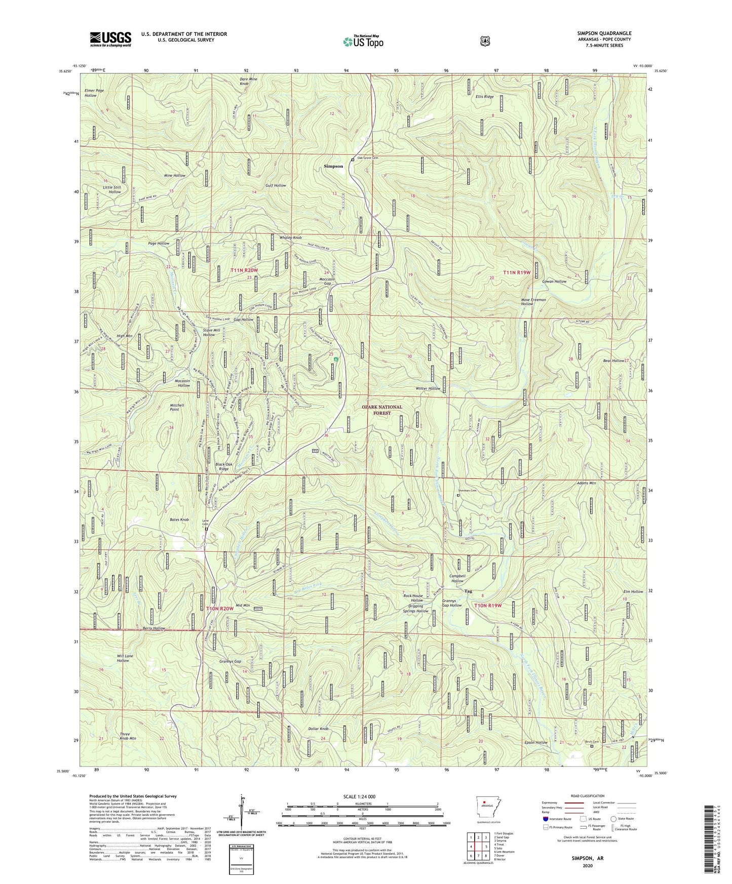 Simpson Arkansas US Topo Map Image