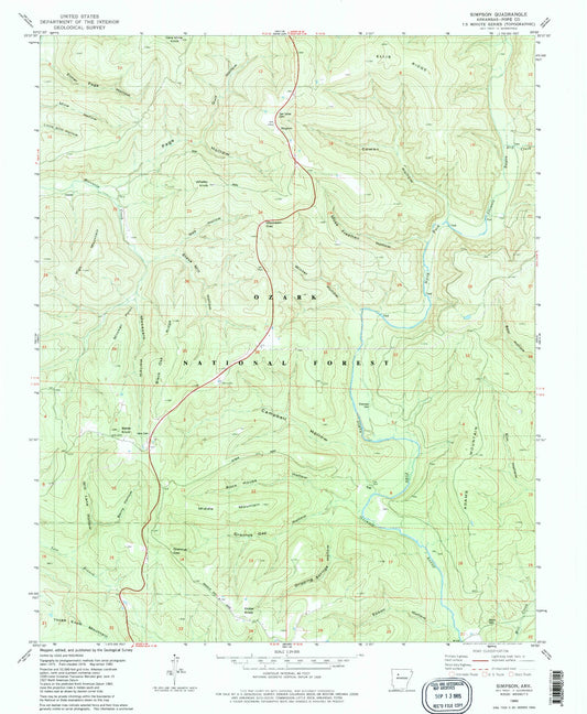 Classic USGS Simpson Arkansas 7.5'x7.5' Topo Map Image