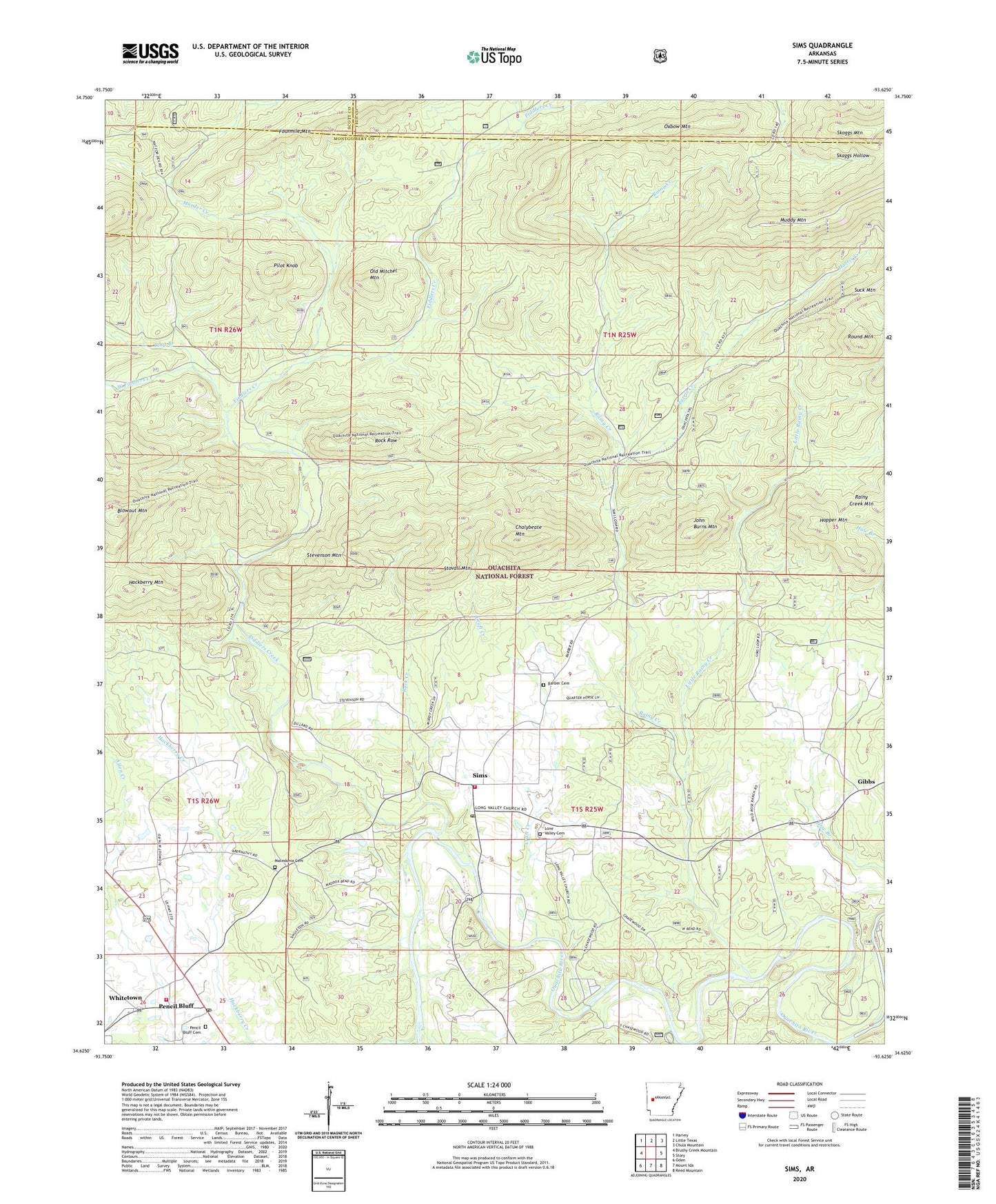 Sims Arkansas US Topo Map Image