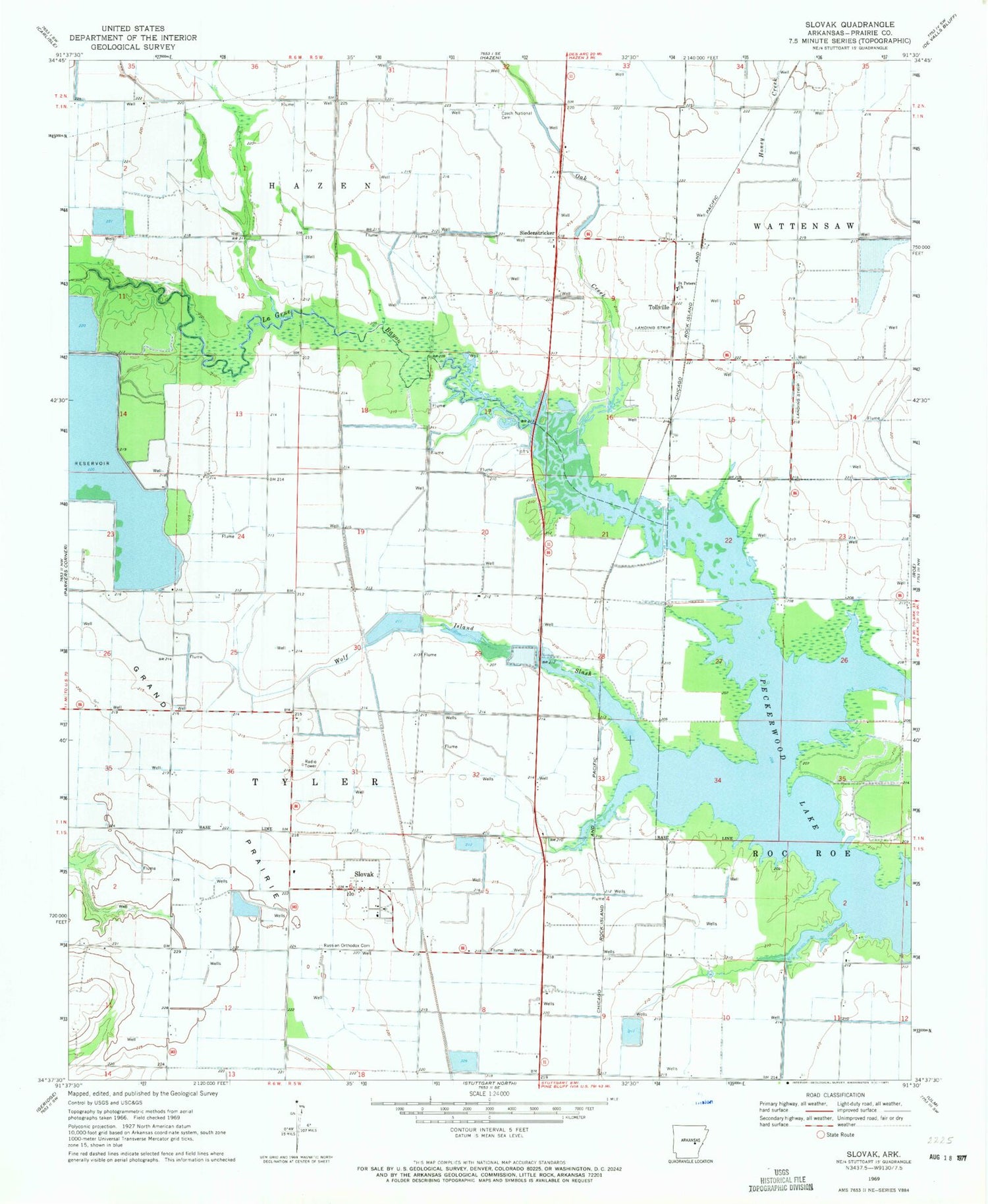 Classic USGS Slovak Arkansas 7.5'x7.5' Topo Map Image