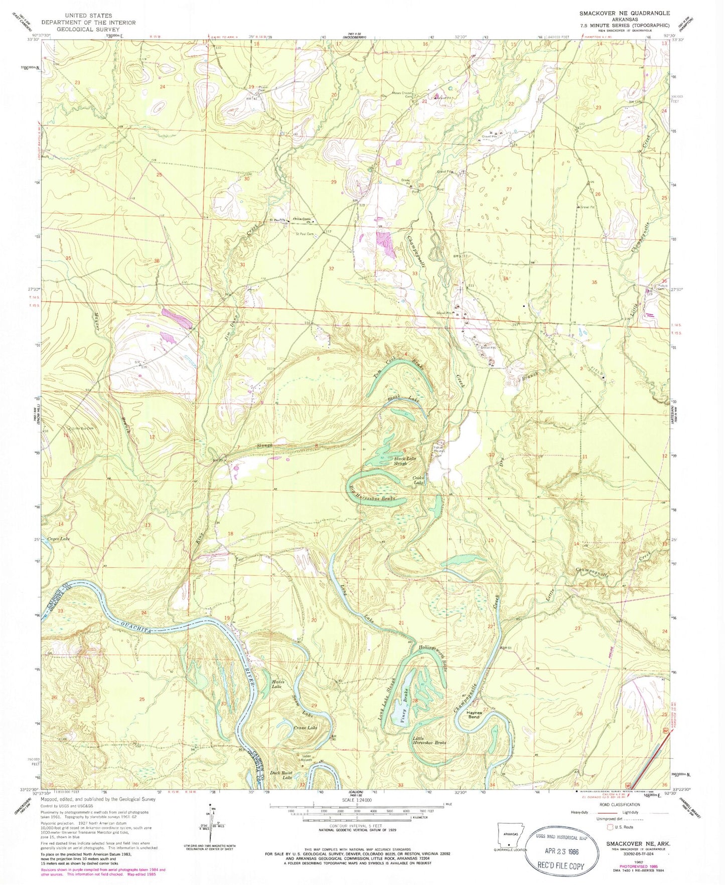 Classic USGS Smackover NE Arkansas 7.5'x7.5' Topo Map Image