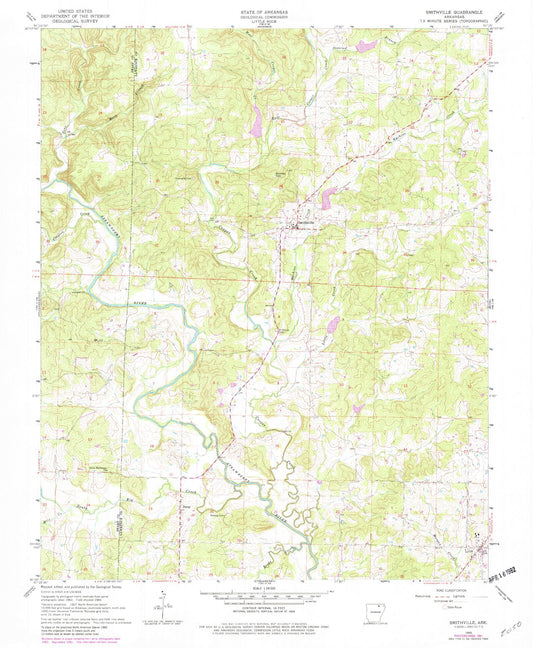 Classic USGS Smithville Arkansas 7.5'x7.5' Topo Map Image