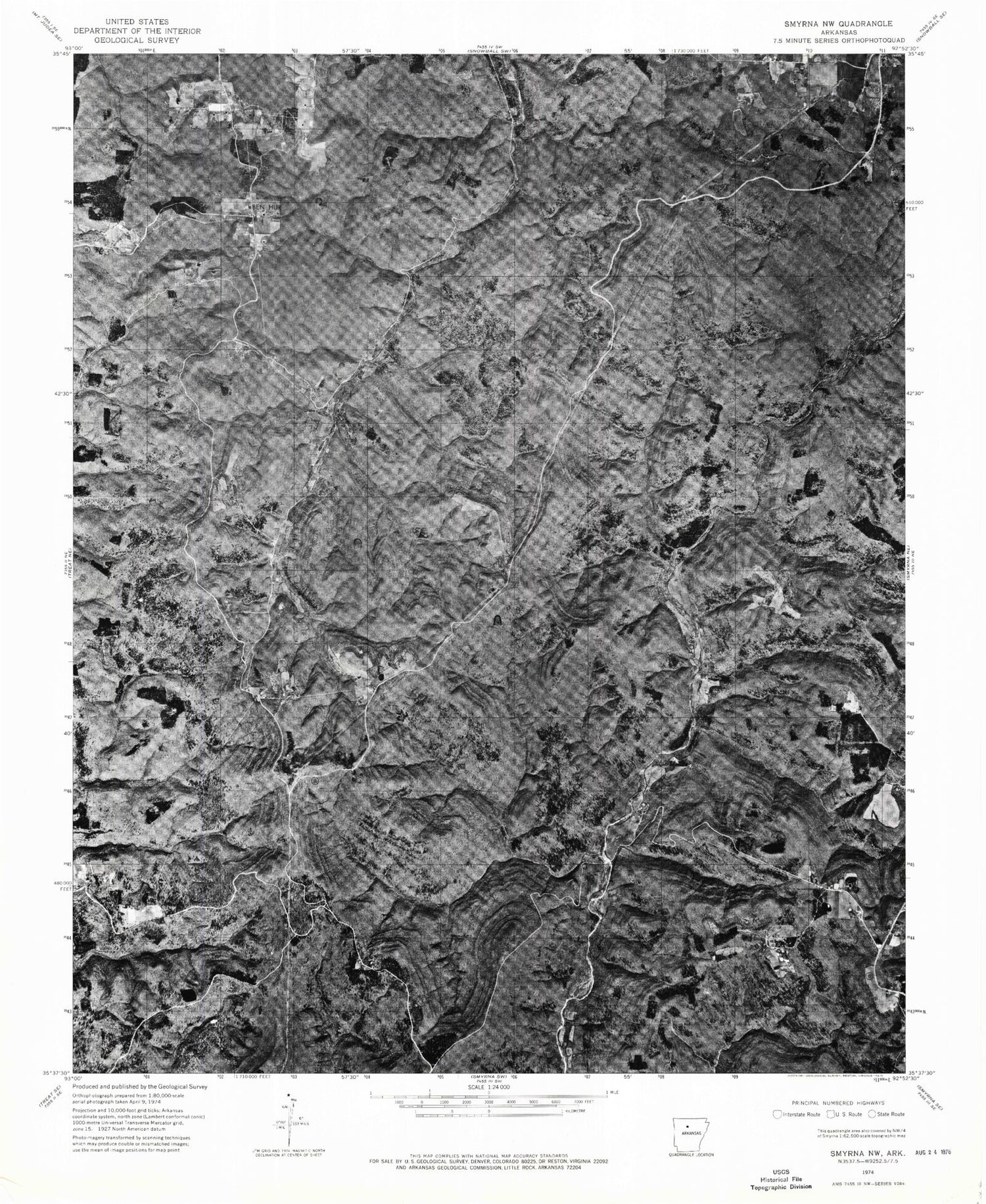 Classic USGS Smyrna Arkansas 7.5'x7.5' Topo Map Image