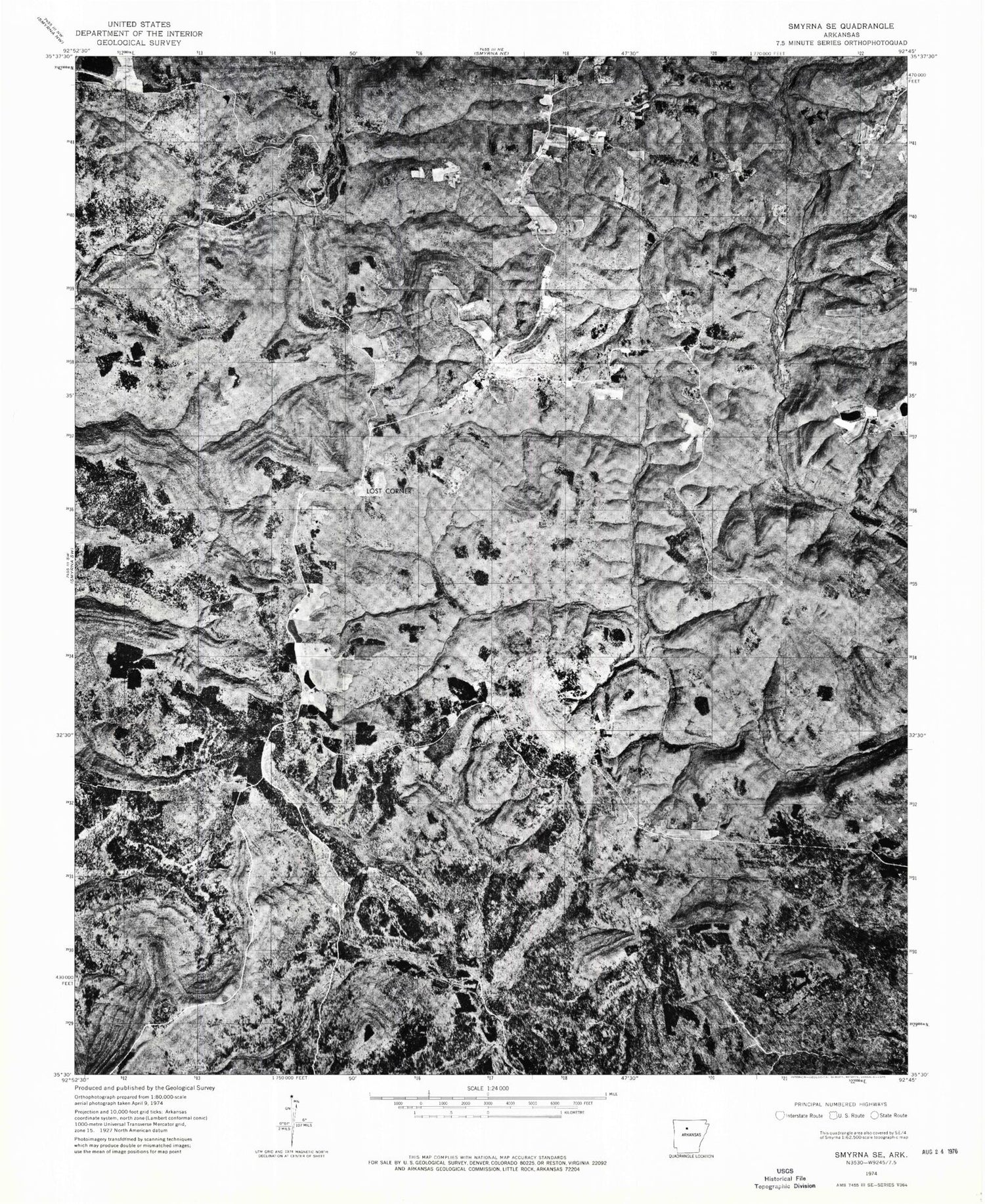 Classic USGS Lost Corner Arkansas 7.5'x7.5' Topo Map Image